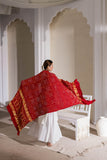Red - Pure Modal Silk Bandhani Checks Pallu Dupatta with Zari Lagdi Patta