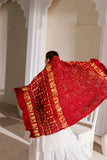 Red - Pure Modal Silk Bandhani Checks Pallu Dupatta with Zari Lagdi Patta