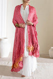 Pink - Pure Modal Silk Lehriya Bandhani Dupatta with Zari Lagdi Patta