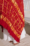 Red - Pure Modal Silk Bandhani Checks Pallu Dupatta with Zari Lagdi Patta