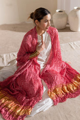 Pink - Pure Modal Silk Lehriya Bandhani Dupatta with Zari Lagdi Patta