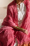 Pink - Pure Modal Silk Lehriya Bandhani Dupatta with Zari Lagdi Patta