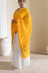 Yellow - Pure Modal Silk Bandhani Dani Dupatta with Zari Lagdi Patta