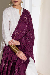 Wine - Pure Modal Silk Lehriya Bandhani Dupatta with Zari Lagdi Patta