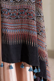 Black/Blue - Modal Silk Ajrakh Hand Block Dupatta