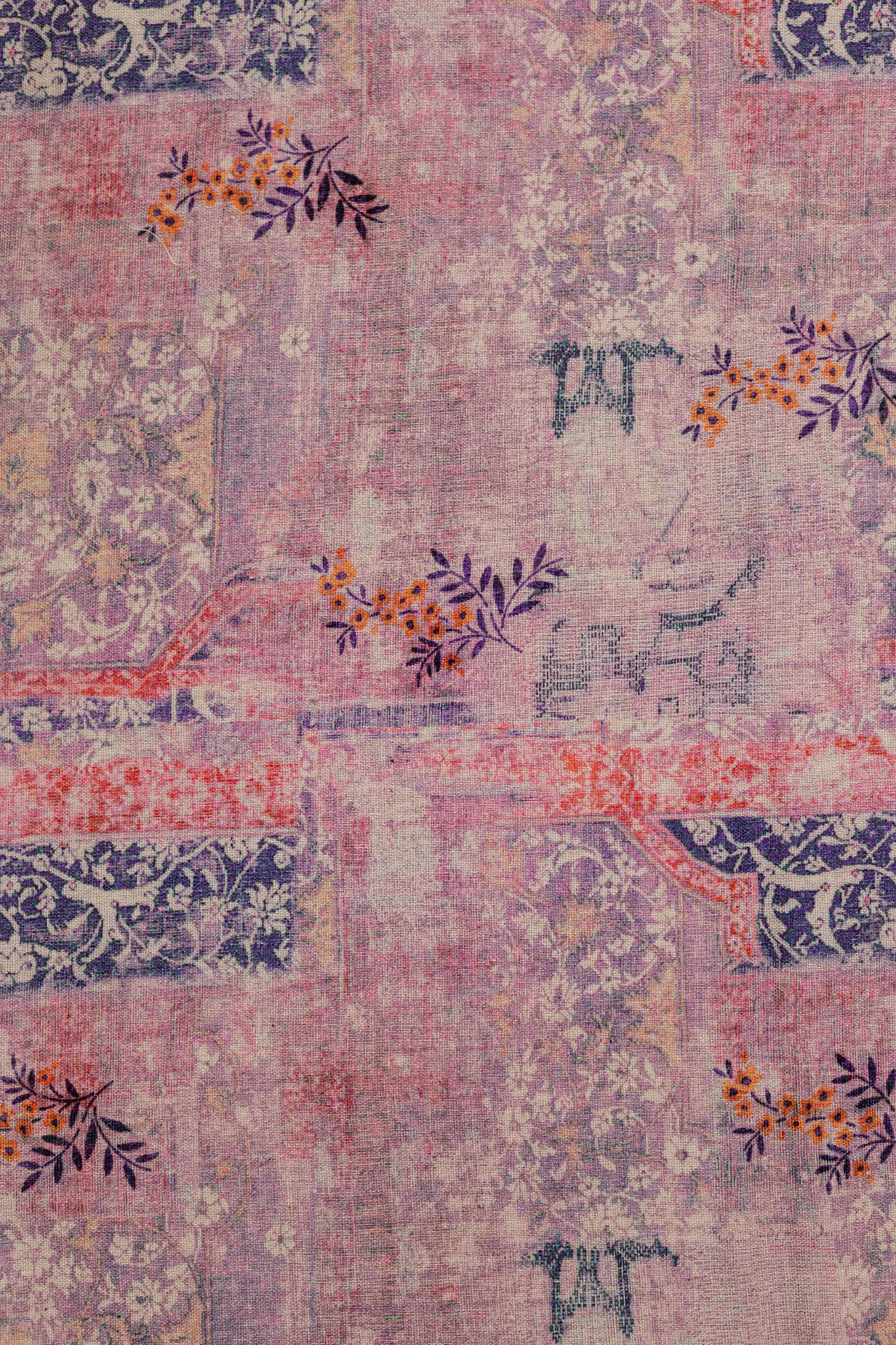 Khadi Cotton Printed Fabric - Floral - Magenta - Vastra Raag