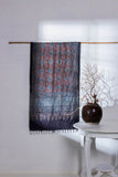 Ajrakh Hand Block Printed - Handloom Pure Tussar Silk Stole - Navy Blue - Vastra Raag