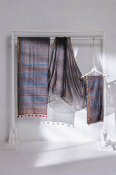 Ajrakh Hand Block Printed Kota Doria Saree - Blue