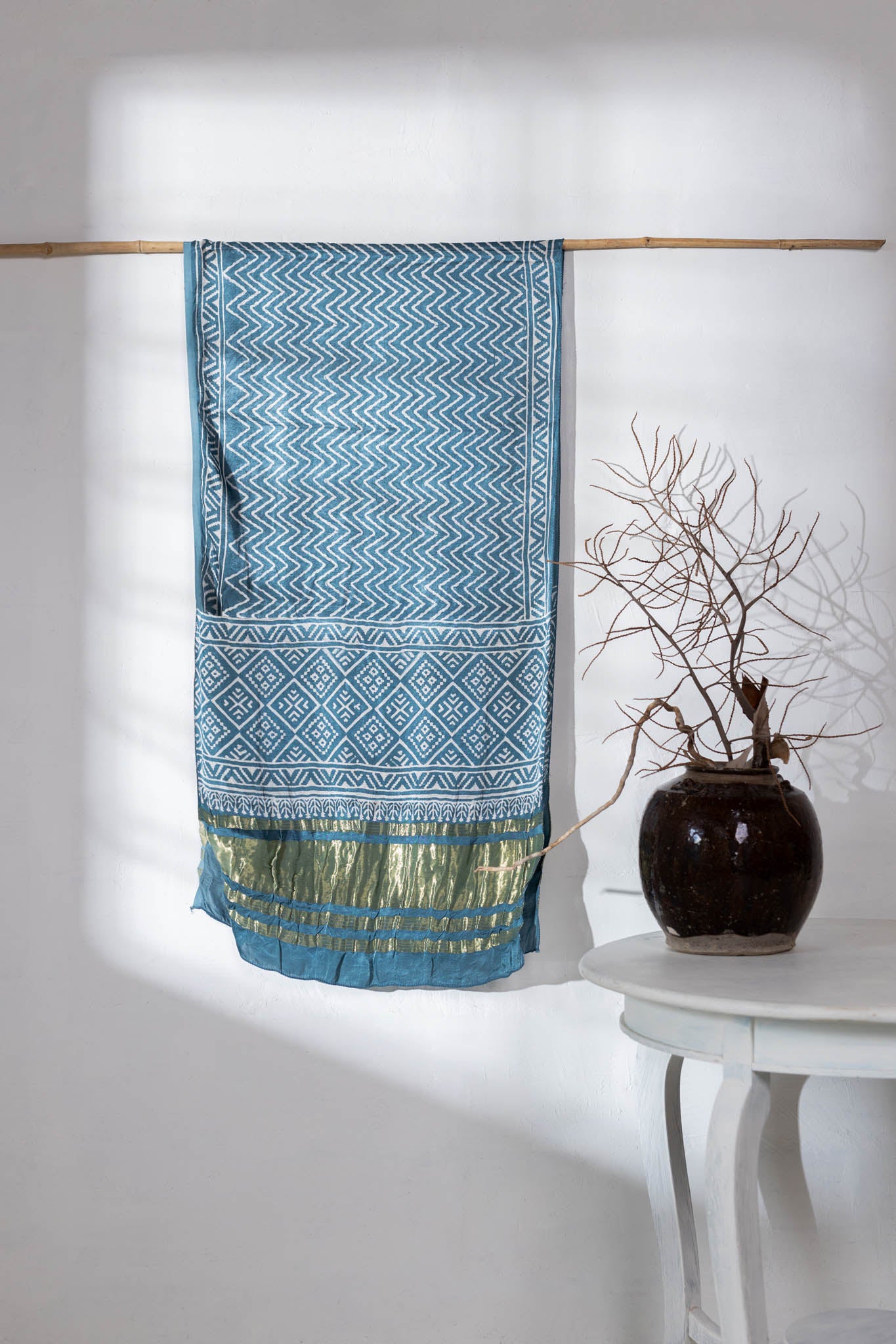 Hand Block Modal Silk Stole - Robin's Egg Blue - Vastra Raag