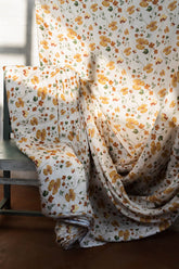 100% Pure European Linen Printed Fabric - Floral - Cream/Yellow