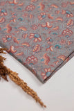 Khadi Cotton Printed Fabric - Floral - Grey - Vastra Raag