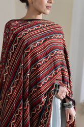 Maroon/Black - Modal Silk Ajrakh Hand Block Dupatta