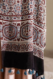 Cream/Maroon - Modal Silk Ajrakh Hand Block Dupatta