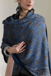 Indigo Blue/Black - Modal Silk Ajrakh Hand Block Dupatta