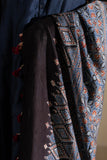 Cream/Black/Blue - Modal Silk Ajrakh Hand Block Dupatta