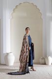 Cream/Black/Blue - Modal Silk Ajrakh Hand Block Dupatta