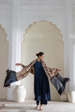 Cream/Black/Blue - Modal Silk Ajrakh Hand Block Dupatta