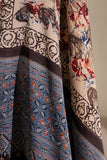 Cream/Black/Blue - Modal Silk Ajrakh Hand Block Dupatta