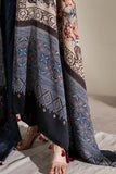 Cream/Black/Blue - Modal Silk Ajrakh Hand Block Dupatta