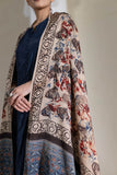 Cream/Black/Blue - Modal Silk Ajrakh Hand Block Dupatta
