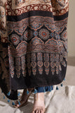 Cream/Black - Modal Silk Ajrakh Hand Block Dupatta