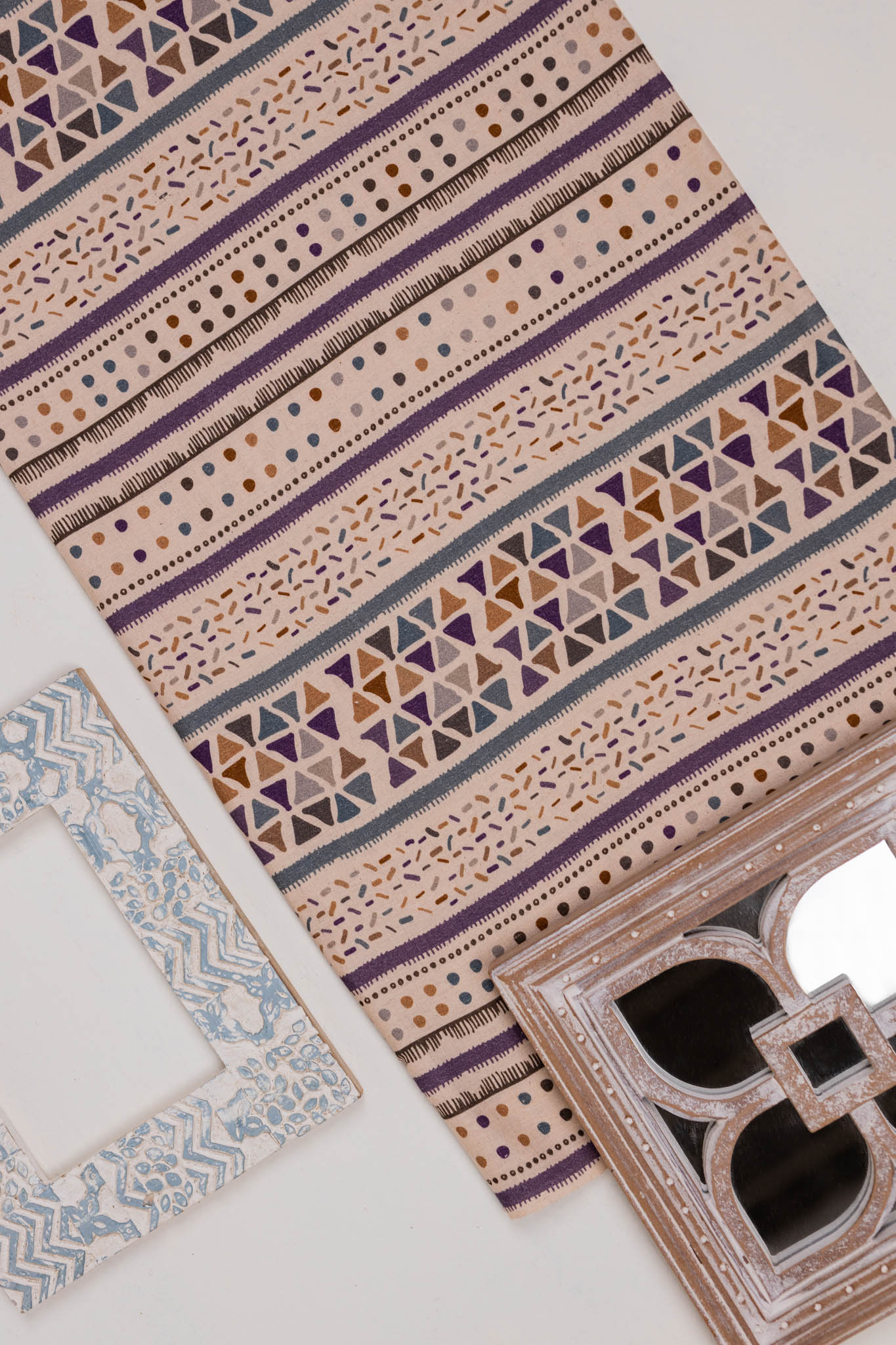 Khadi Cotton Printed Fabric - Geometrical - Multicolor - Vastra Raag