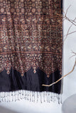 Ajrakh Hand Block Printed - Handloom Pure Mulberry Silk Stole - Black - Vastra Raag