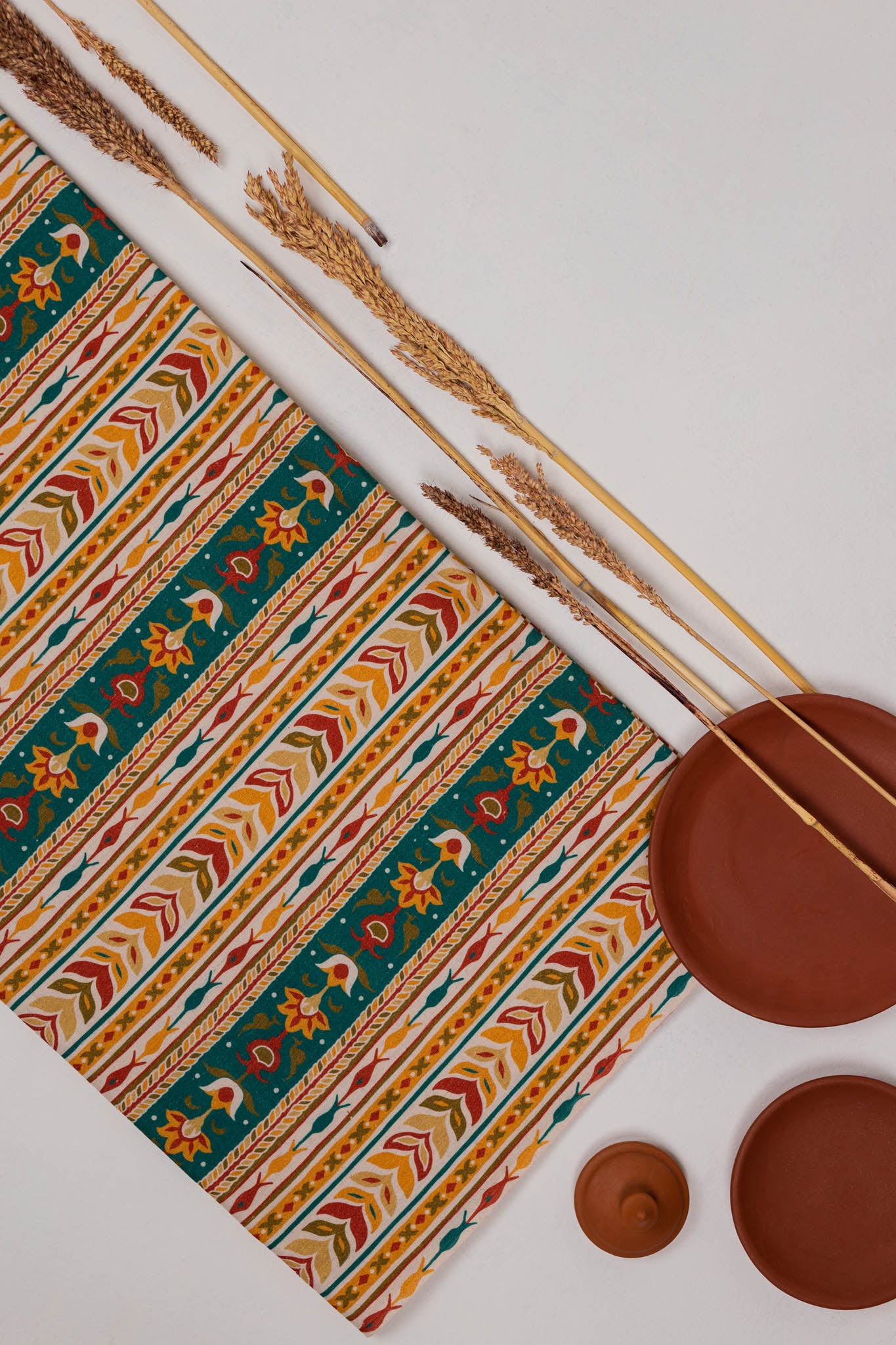 Khadi Cotton Printed Fabric - Geometrical - Multicolor - Vastra Raag