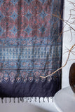 Ajrakh Hand Block Printed - Handloom Pure Tussar Silk Stole - Navy Blue - Vastra Raag
