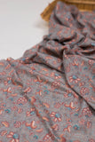 Khadi Cotton Printed Fabric - Floral - Grey - Vastra Raag