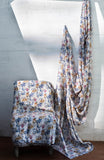 100% Pure European Linen Printed Fabric - Floral - Blue/Indigo/Beige