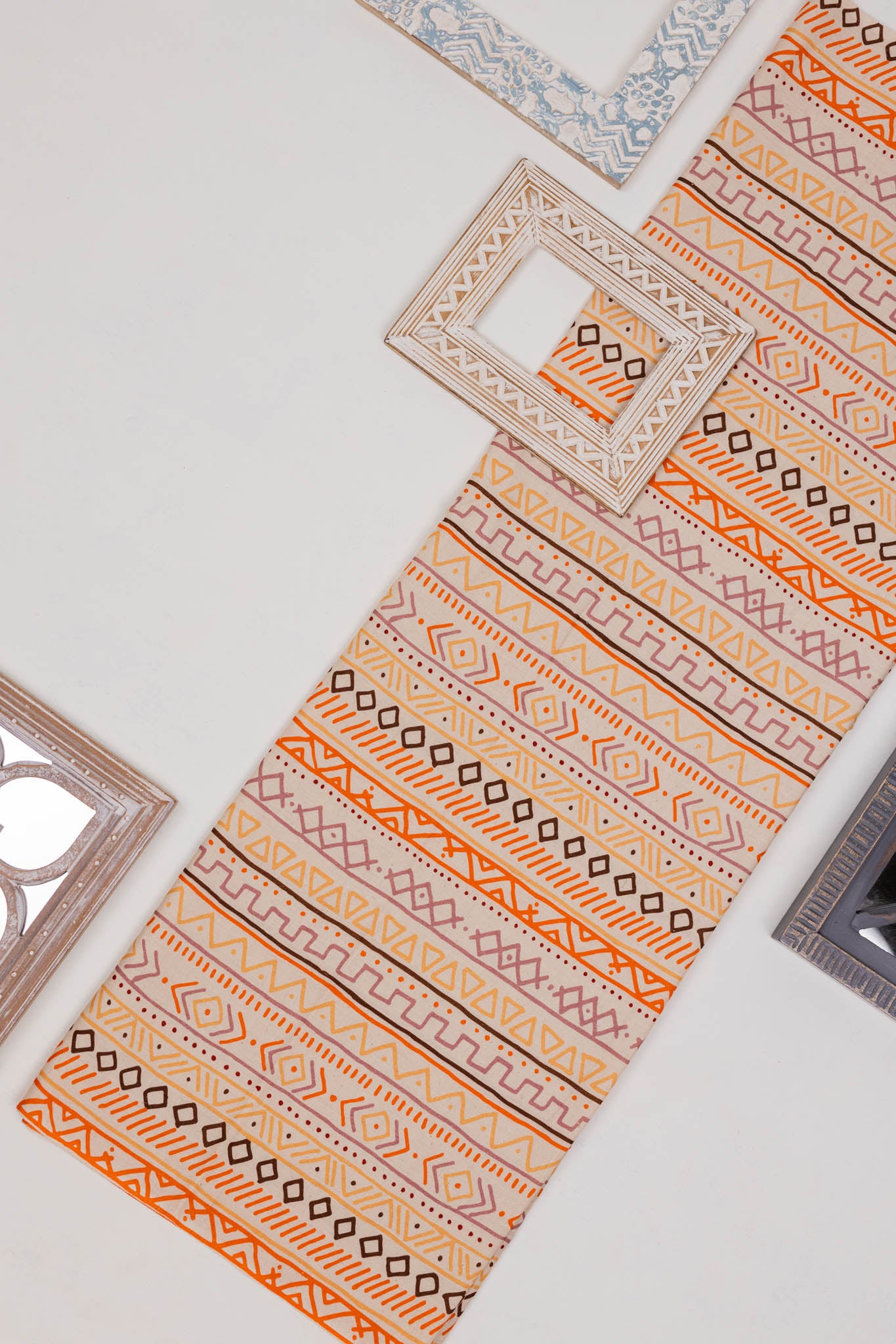 Khadi Cotton Printed Fabric - Geometrical - Multicolor - Vastra Raag