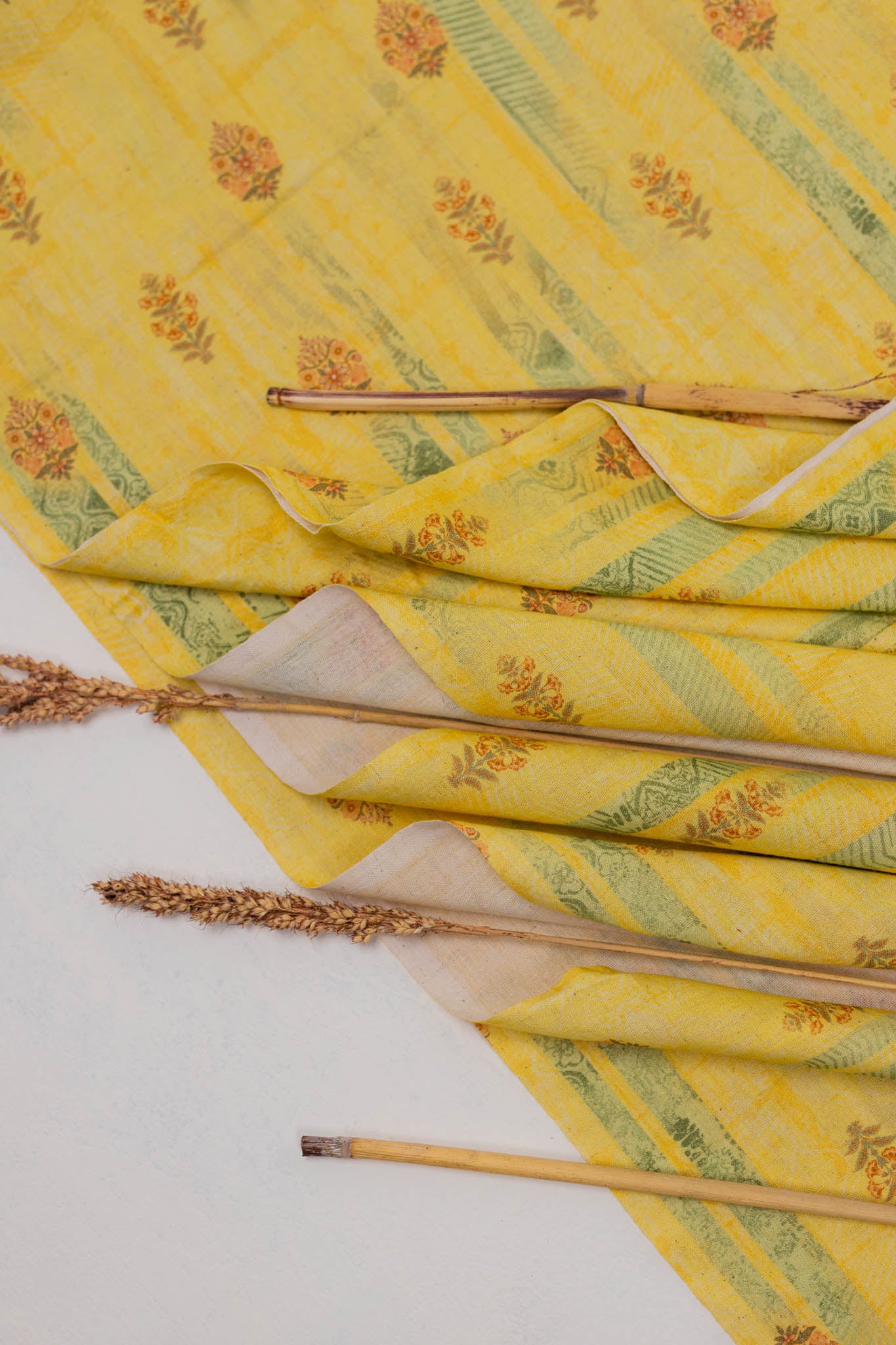 Khadi Cotton Printed Fabric - Small Flower - Vastra Raag