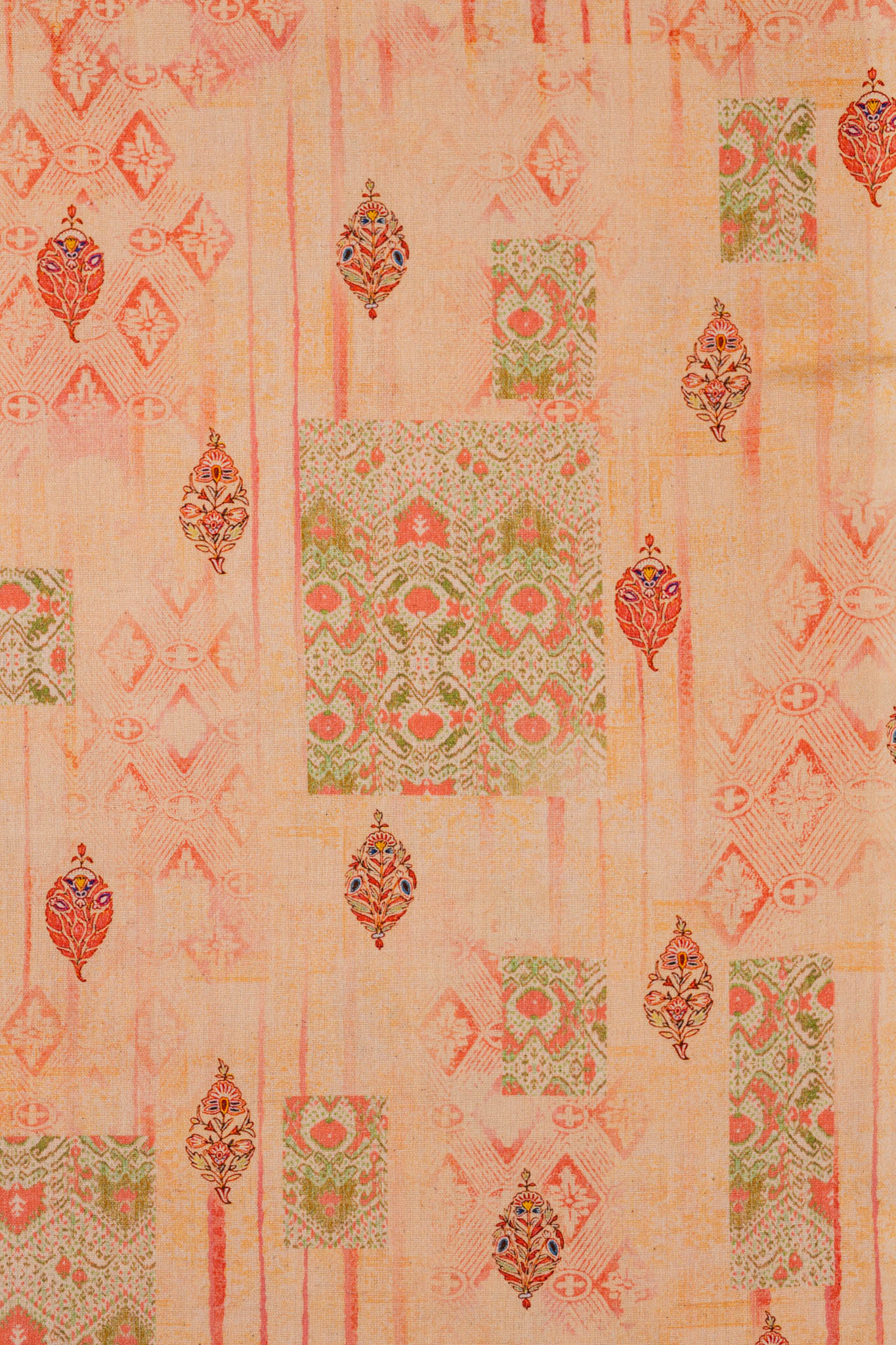 Khadi Cotton Printed Fabric - Georgia Peach - Vastra Raag