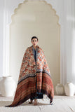 Cream/Maroon - Modal Silk Ajrakh Hand Block Dupatta