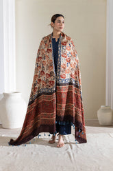 Cream/Maroon - Modal Silk Ajrakh Hand Block Dupatta