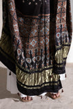 Modal Silk Ajrakh Hand Block Dupatta with Lagdi Patta - Black