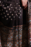 Modal Silk Ajrakh Hand Block Dupatta with Lagdi Patta - Black