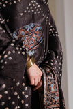 Modal Silk Ajrakh Hand Block Dupatta with Lagdi Patta - Black