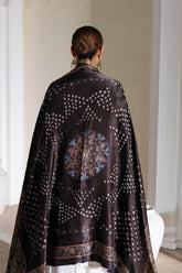 Modal Silk Ajrakh Hand Block Dupatta with Lagdi Patta - Black