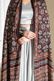 Maroon/Blue/Black - Modal Silk Ajrakh Hand Block Dupatta
