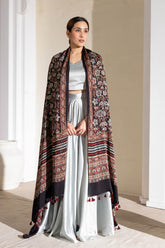 Maroon/Blue/Black - Modal Silk Ajrakh Hand Block Dupatta