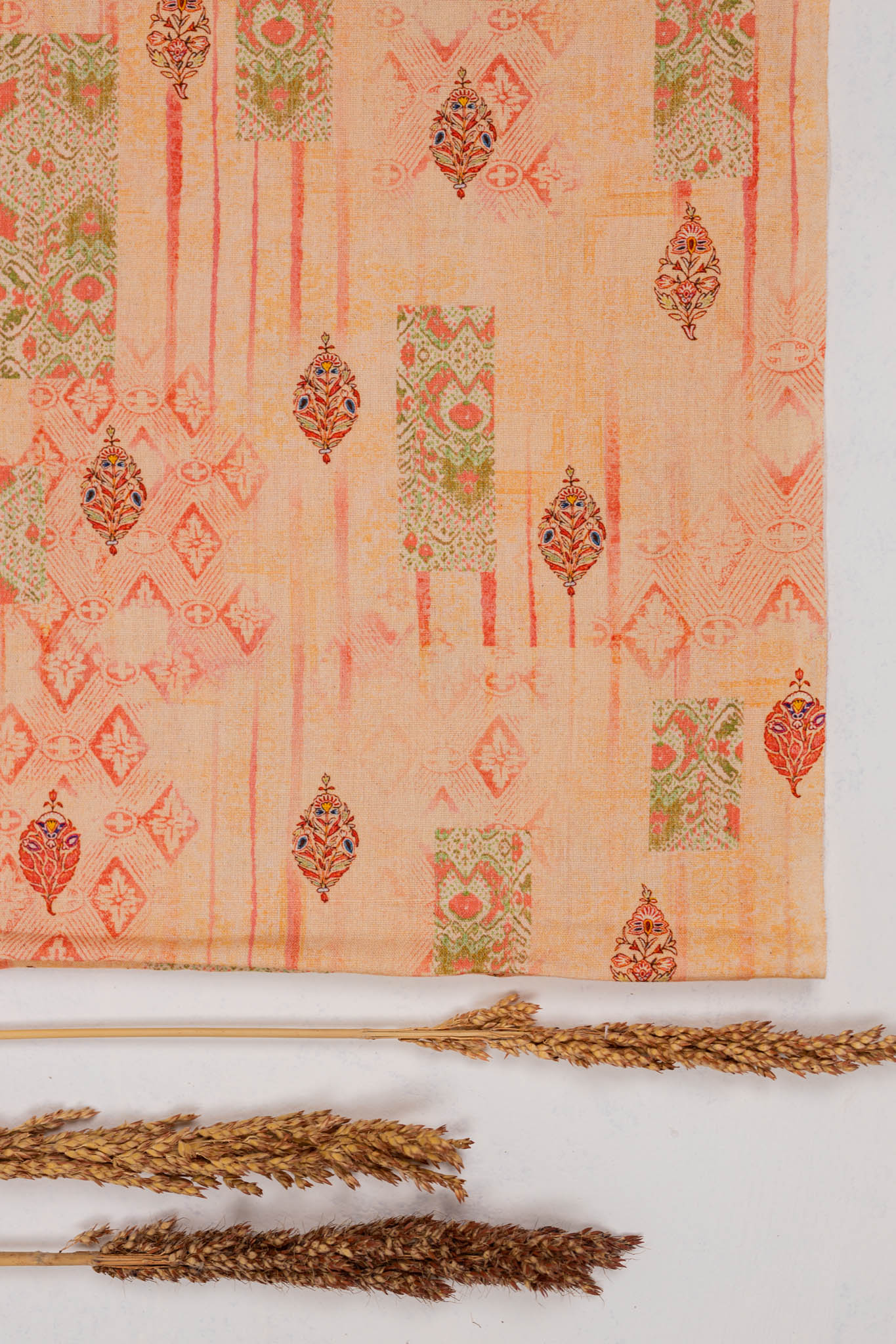 Khadi Cotton Printed Fabric - Georgia Peach - Vastra Raag