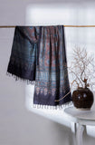 Ajrakh Hand Block Printed - Handloom Pure Tussar Silk Stole - Navy Blue - Vastra Raag