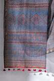Ajrakh Hand Block Printed Kota Doria Saree - Blue