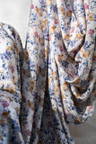 100% Pure European Linen Printed Fabric - Floral - Blue/Indigo/Beige