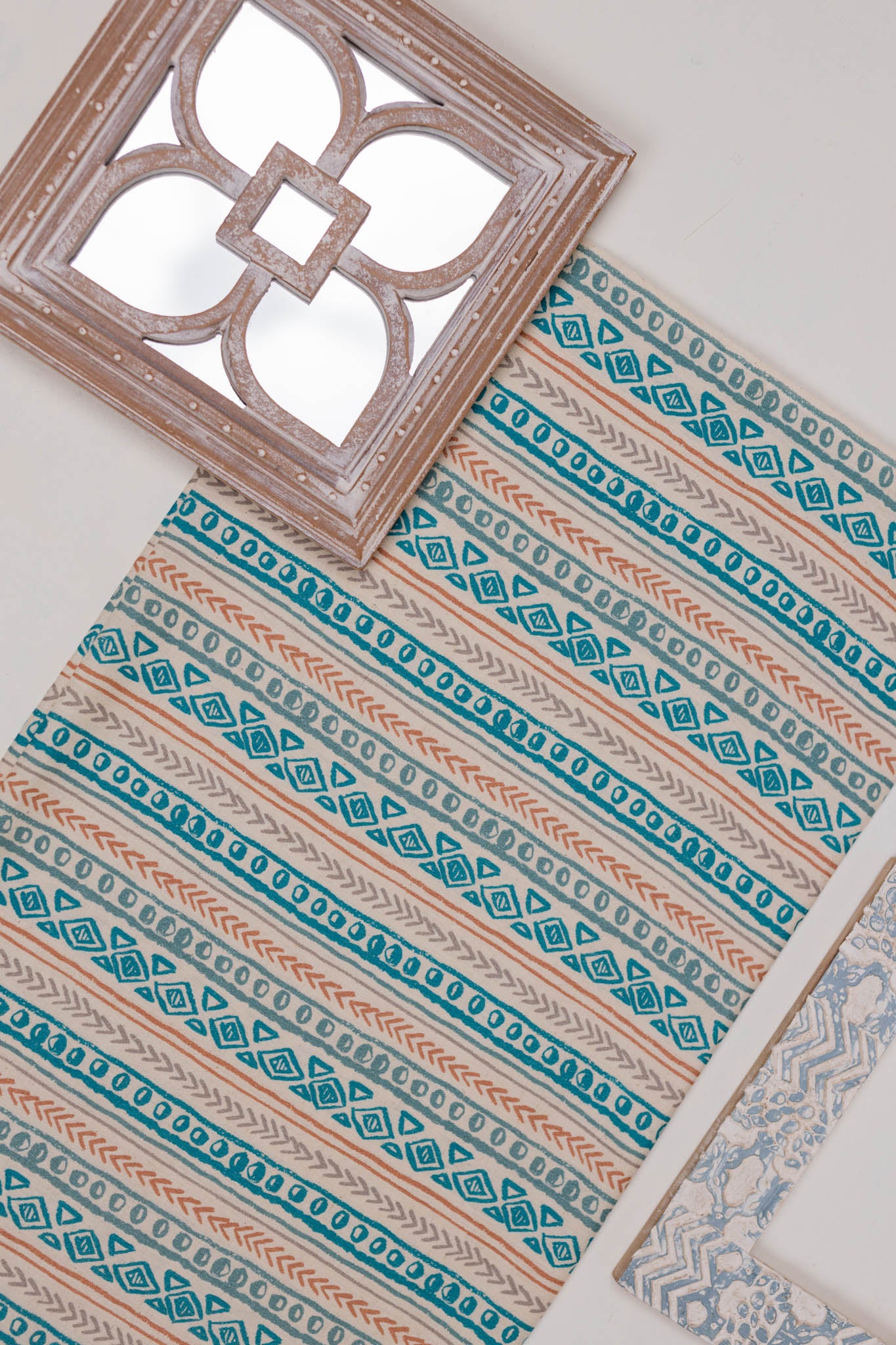 Khadi Cotton Printed Fabric - Geometrical - Multicolor - Vastra Raag