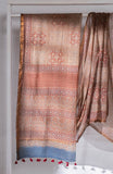 Ajrakh Hand Block Printed Kota Doria Saree - Peach