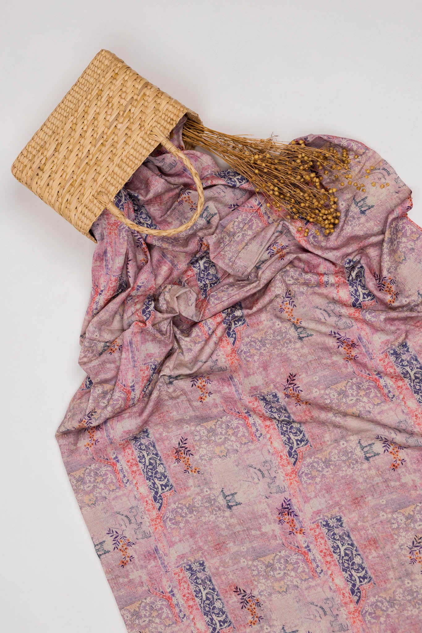 Khadi Cotton Printed Fabric - Floral - Magenta - Vastra Raag