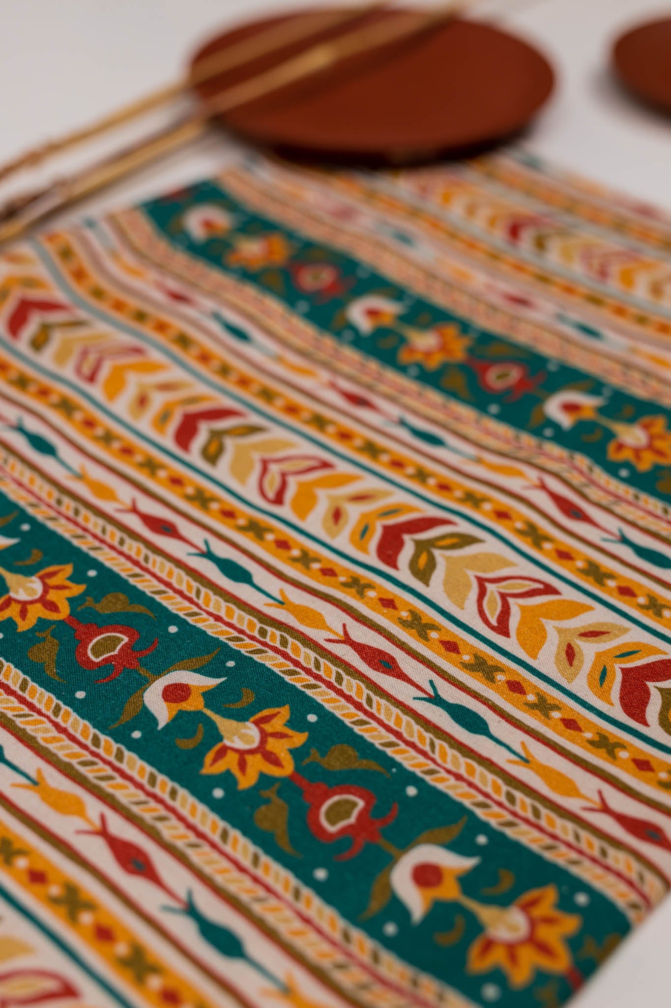 Khadi Cotton Printed Fabric - Geometrical - Multicolor - Vastra Raag